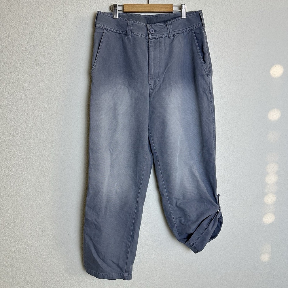 Free People Relaxed Fit Convertible Cuff Pants Distressed Blue Gray Sz 6‎ Cotton